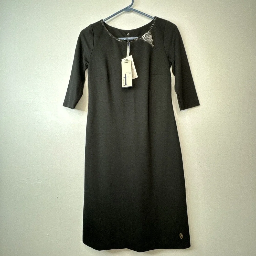 Ferrante Italian Dress Sz XS Rhinestone Detail Black Viscose Made In Italy NWT - Picture 13 of 15